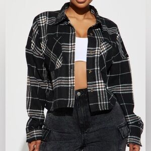 Fashion Nova Black Plaid Utility Shirt
